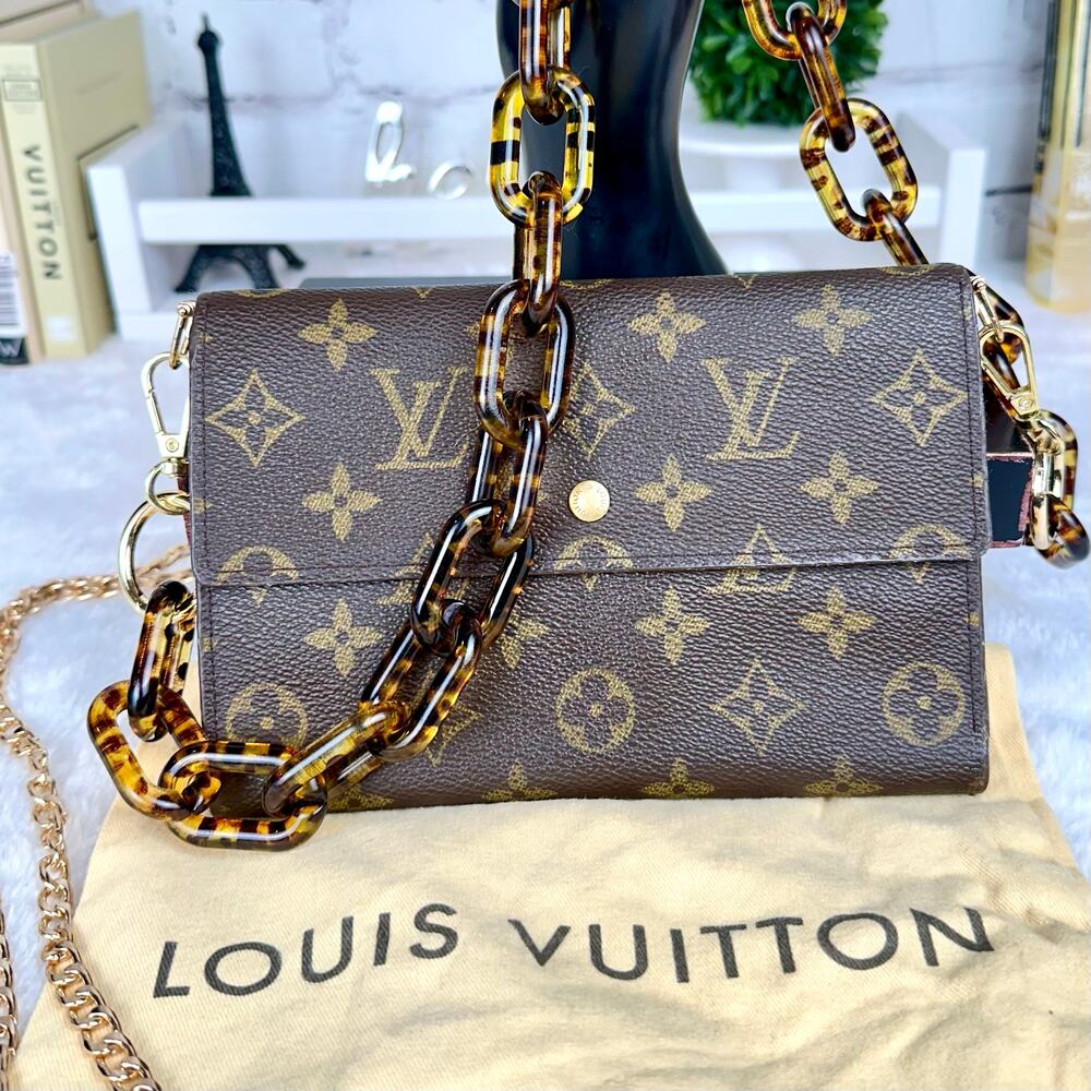 Louis Vuitton monogram vintage Wallet Crossbody with chains custom refurb